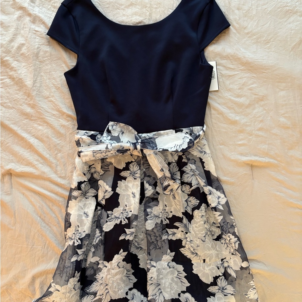B Darlin Navy Dress with Floral Design